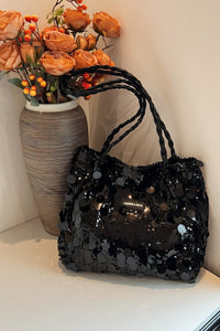 Sequin Braided Strap Shoulder Bag